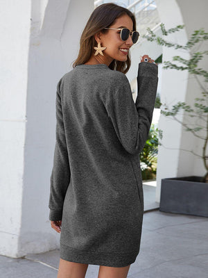 Stylishly Comfy Crew Neck Mini Long Sleeve Dress - MXSTUDIO.COM