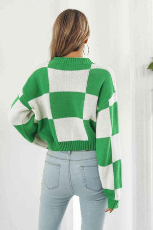Stylishly Comfy Cropped Color Block Sweater - MXSTUDIO.COM