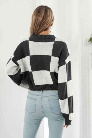 Stylishly Comfy Cropped Color Block Sweater - MXSTUDIO.COM