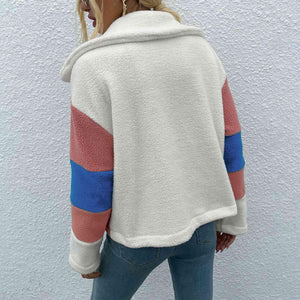 Stylishly Cozy Buttoned Color Block Fleece Jacket-MXSTUDIO.COM