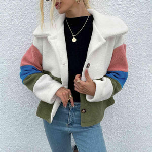 Stylishly Cozy Buttoned Color Block Fleece Jacket-MXSTUDIO.COM