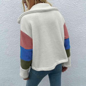Stylishly Cozy Buttoned Color Block Fleece Jacket-MXSTUDIO.COM