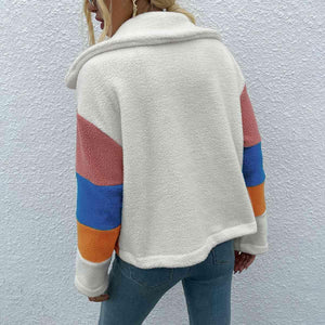 Stylishly Cozy Buttoned Color Block Fleece Jacket-MXSTUDIO.COM