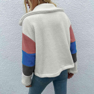 Stylishly Cozy Buttoned Color Block Fleece Jacket-MXSTUDIO.COM
