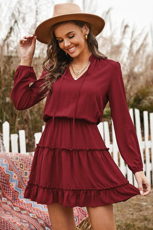 Stylishly Free Long Balloon Sleeve Mini Dress - MXSTUDIO.COM