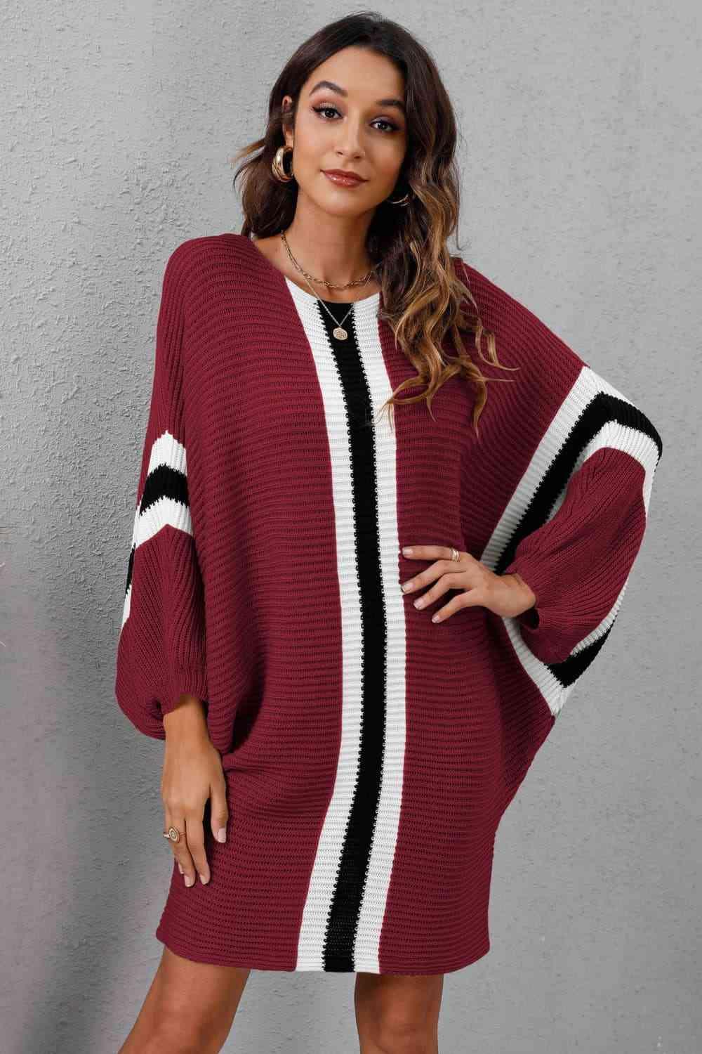 Stylishly Warm Rib Knit Dolman Sleeve Sweater Dress - MXSTUDIO.COM