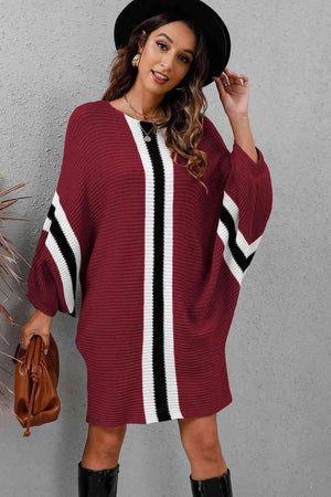 Stylishly Warm Rib Knit Dolman Sleeve Sweater Dress - MXSTUDIO.COM