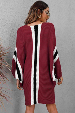 Stylishly Warm Rib Knit Dolman Sleeve Sweater Dress - MXSTUDIO.COM