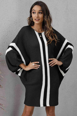 Stylishly Warm Rib Knit Dolman Sleeve Sweater Dress - MXSTUDIO.COM