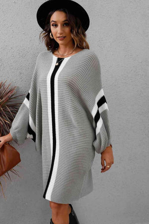 Stylishly Warm Rib Knit Dolman Sleeve Sweater Dress - MXSTUDIO.COM