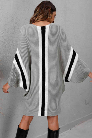 Stylishly Warm Rib Knit Dolman Sleeve Sweater Dress - MXSTUDIO.COM