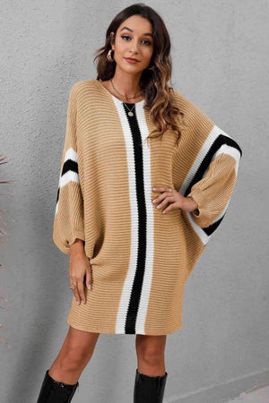 Stylishly Warm Rib Knit Dolman Sleeve Sweater Dress - MXSTUDIO.COM