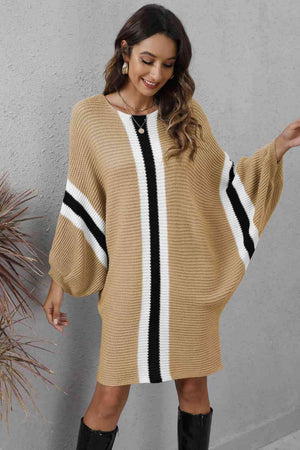 Stylishly Warm Rib Knit Dolman Sleeve Sweater Dress - MXSTUDIO.COM