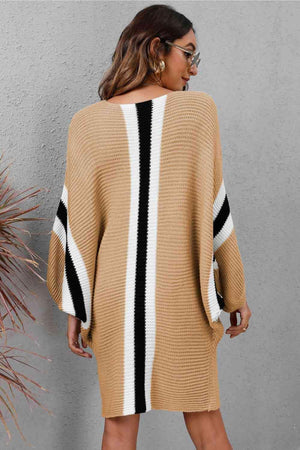 Stylishly Warm Rib Knit Dolman Sleeve Sweater Dress - MXSTUDIO.COM
