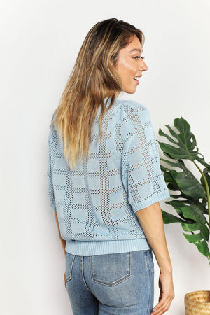Subtle And Calm Half Sleeve Knit Pastel Blue Top - MXSTUDIO.COM
