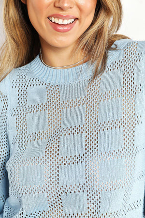 Subtle And Calm Half Sleeve Knit Pastel Blue Top - MXSTUDIO.COM