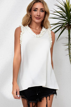 Summer Aesthetic Frill V-Neck Textured Tank Top - MXSTUDIO.COM