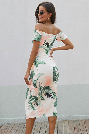 Summer Aesthetic Printed Off Shoulder Slit Dress - MXSTUDIO.COM