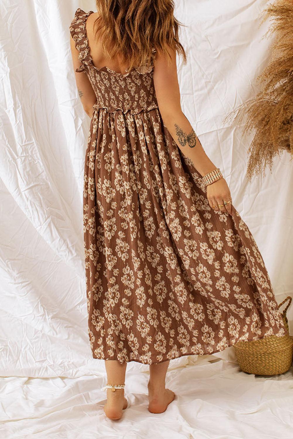 Summer Belle Square Neck Floral Midi Dress - MXSTUDIO.COM