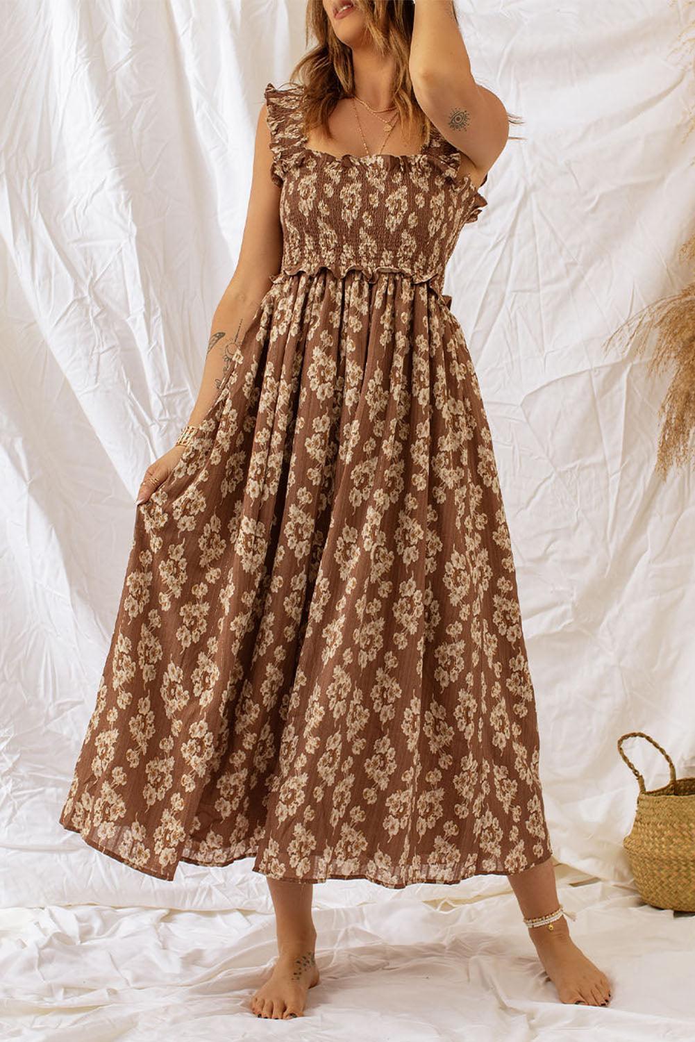 Summer Belle Square Neck Floral Midi Dress - MXSTUDIO.COM