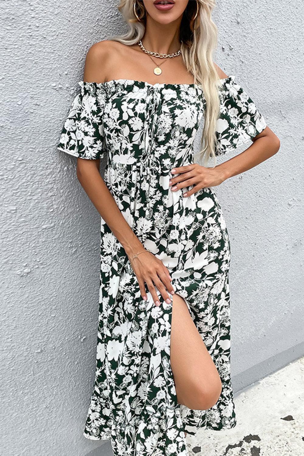 Summer Chick Floral Off-Shoulder Slit Dress - MXSTUDIO.COM