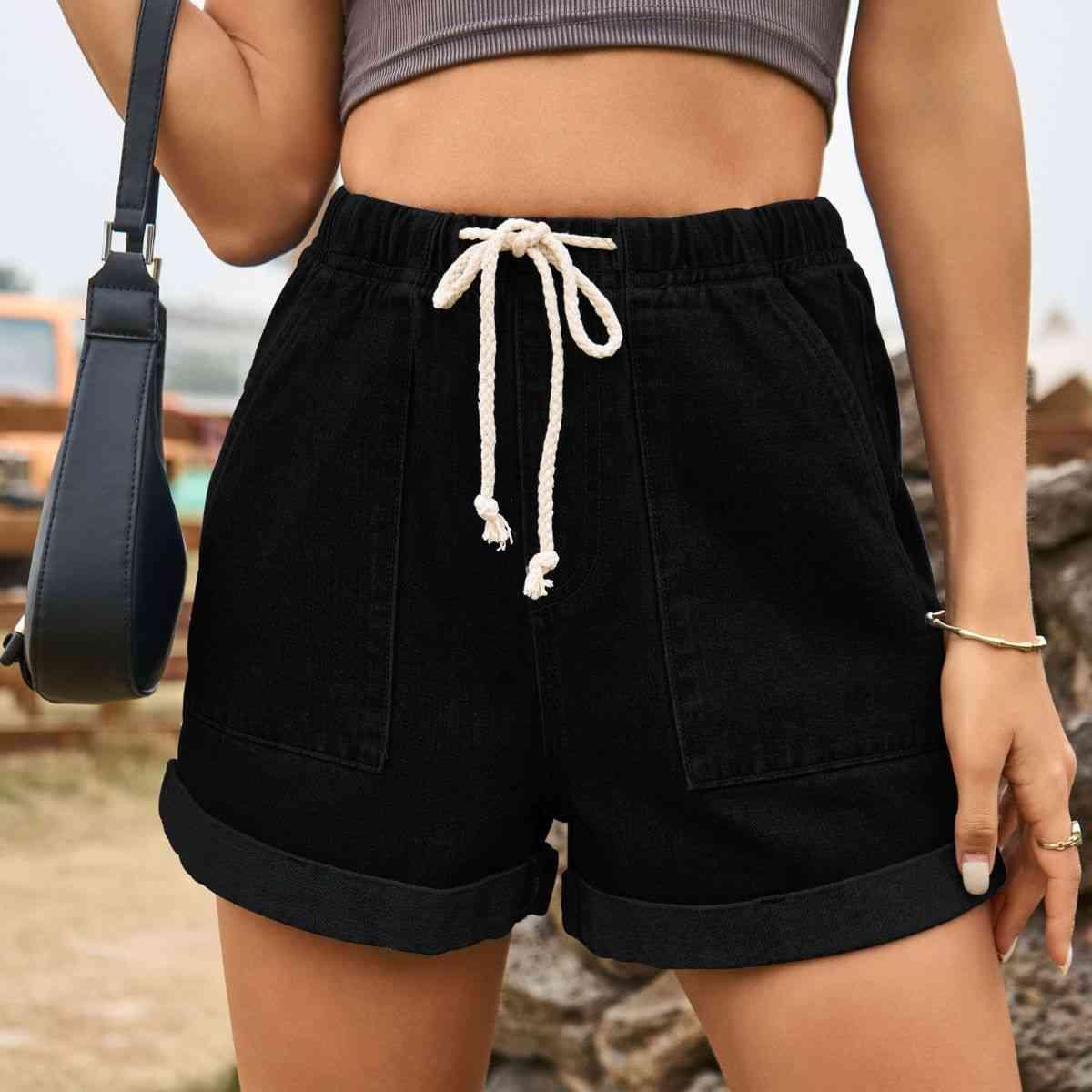 Summer Chill Pocketed Drawstring Denim Shorts - MXSTUDIO.COM