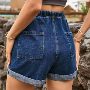 Summer Chill Pocketed Drawstring Denim Shorts - MXSTUDIO.COM