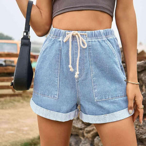 Summer Chill Pocketed Drawstring Denim Shorts - MXSTUDIO.COM