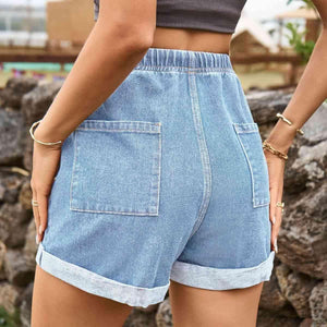 Summer Chill Pocketed Drawstring Denim Shorts - MXSTUDIO.COM