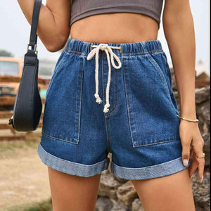 Summer Chill Pocketed Drawstring Denim Shorts - MXSTUDIO.COM