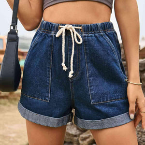 Summer Chill Pocketed Drawstring Denim Shorts - MXSTUDIO.COM