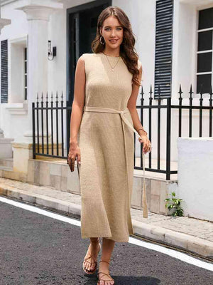 Summer Comfort Knit Slit Sleeveless Sweater Dress - MXSTUDIO.COM
