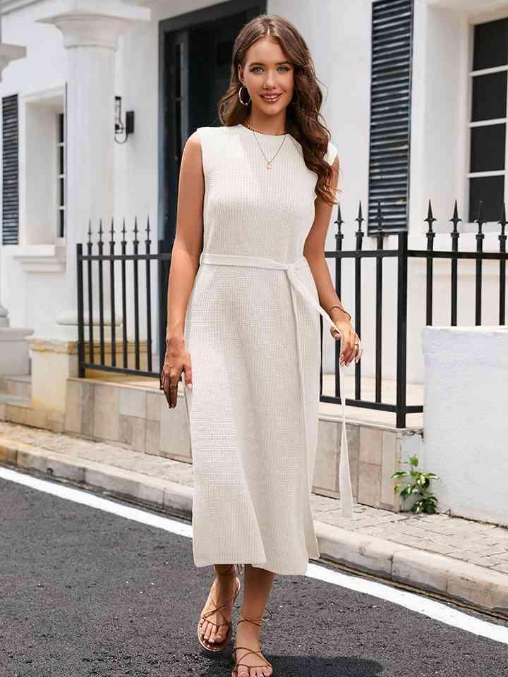 Summer Comfort Knit Slit Sleeveless Sweater Dress - MXSTUDIO.COM