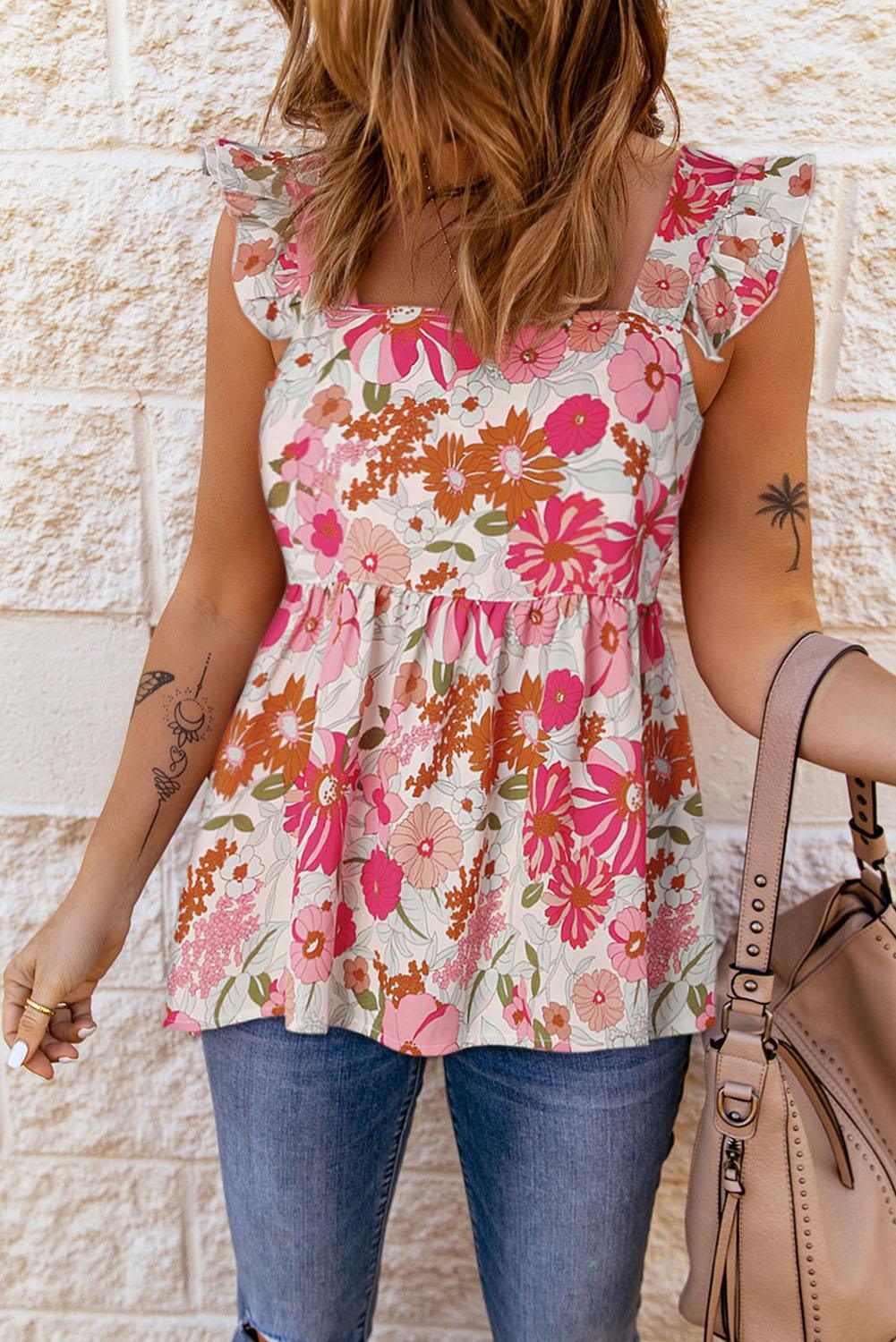 Summer Fresh Floral Sleeveless Babydoll Blouse - MXSTUDIO.COM