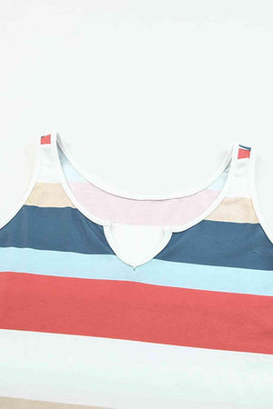a women's tank top with a multicolored stripe pattern