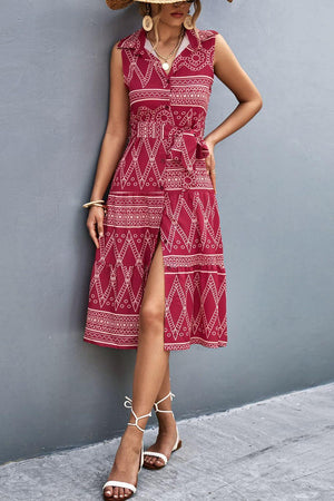 Summer In Style Sleeveless Button Front Midi Dress - MXSTUDIO.COM