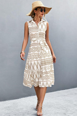 Summer In Style Sleeveless Button Front Midi Dress - MXSTUDIO.COM