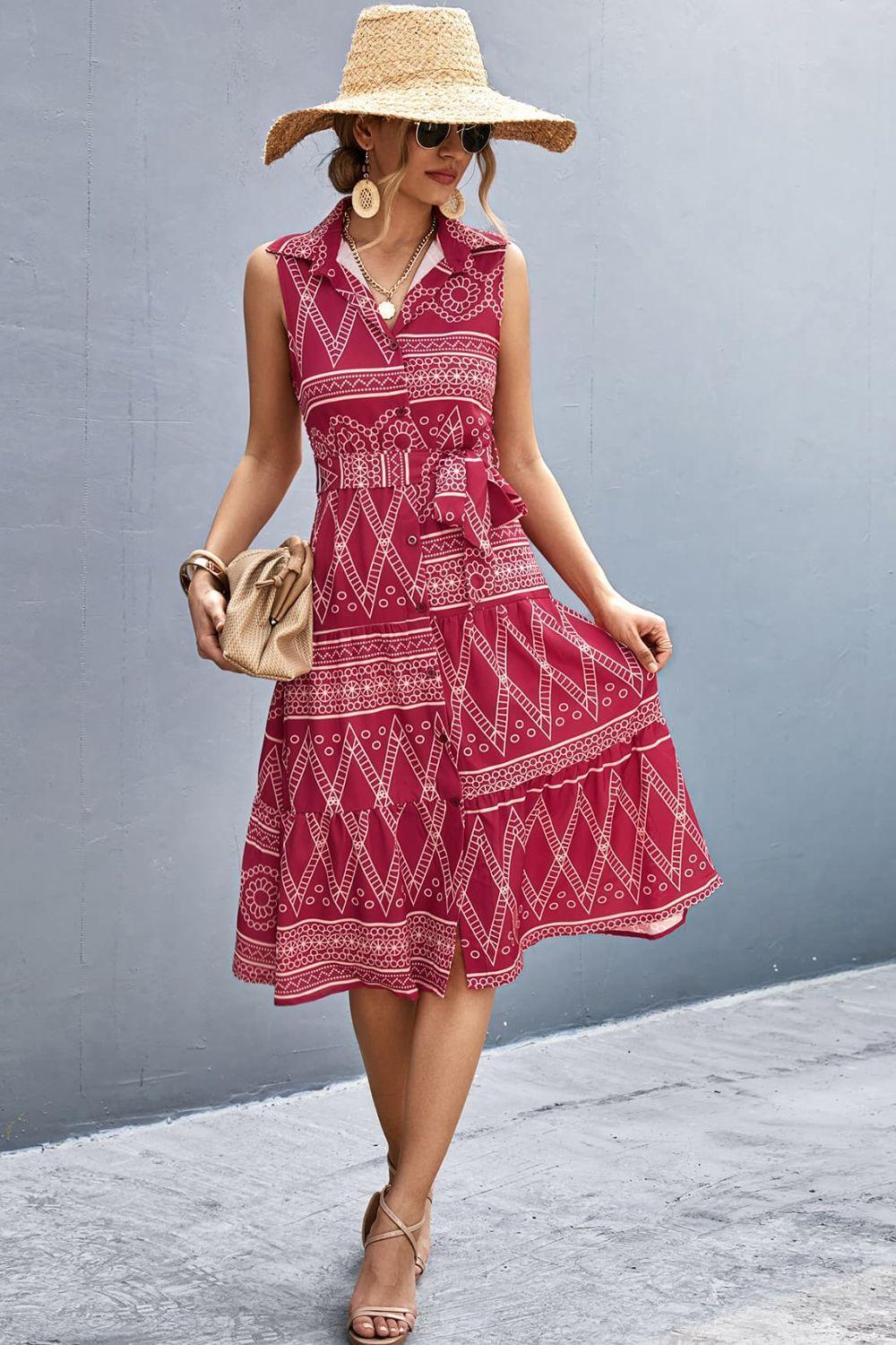 Summer In Style Sleeveless Button Front Midi Dress - MXSTUDIO.COM