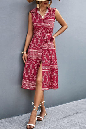 Summer In Style Sleeveless Button Front Midi Dress - MXSTUDIO.COM