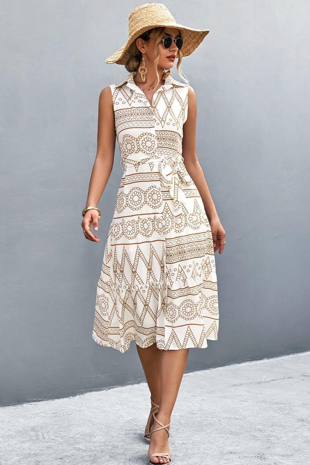 Summer In Style Sleeveless Button Front Midi Dress - MXSTUDIO.COM
