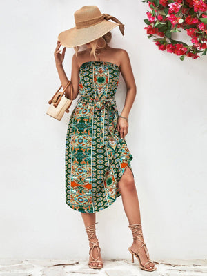 Summer Is Here Tie Belt Strapless Midi Dress - MXSTUDIO.COM