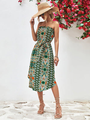 Summer Is Here Tie Belt Strapless Midi Dress - MXSTUDIO.COM
