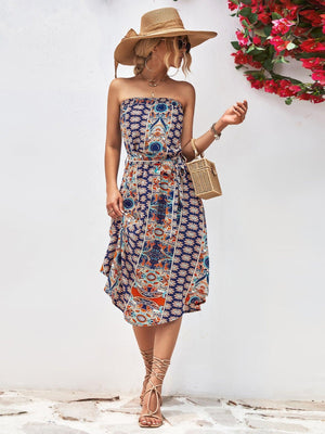 Summer Is Here Tie Belt Strapless Midi Dress - MXSTUDIO.COM