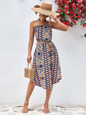 Summer Is Here Tie Belt Strapless Midi Dress - MXSTUDIO.COM