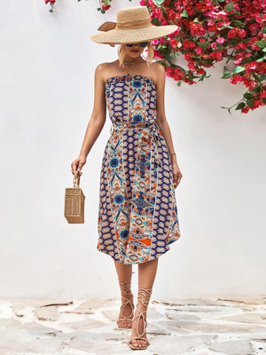 Summer Is Here Tie Belt Strapless Midi Dress - MXSTUDIO.COM