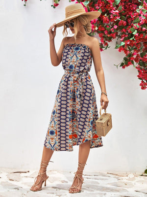 Summer Is Here Tie Belt Strapless Midi Dress - MXSTUDIO.COM