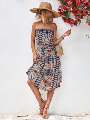 Summer Is Here Tie Belt Strapless Midi Dress - MXSTUDIO.COM