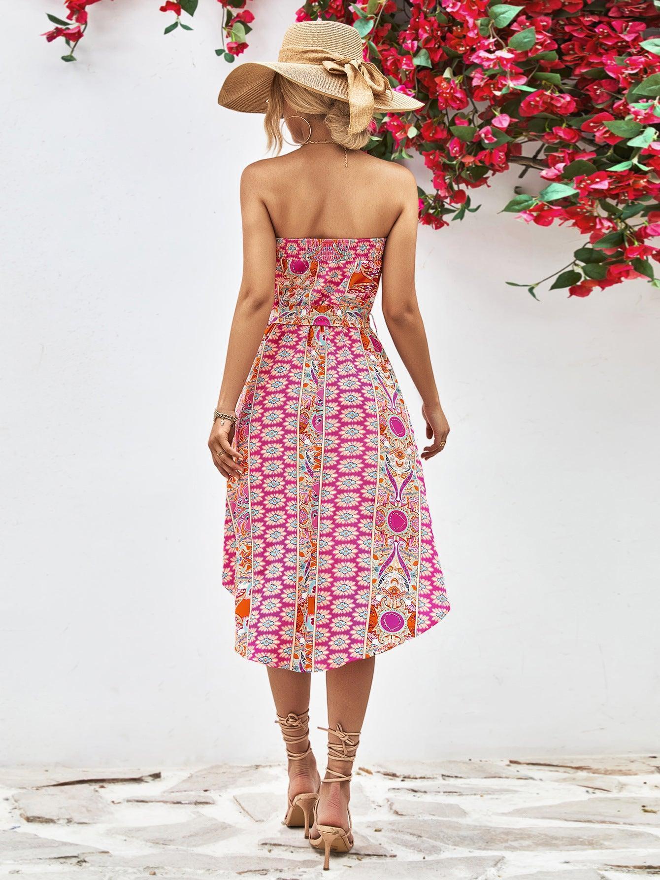 Summer Is Here Tie Belt Strapless Midi Dress - MXSTUDIO.COM