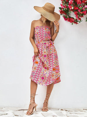 Summer Is Here Tie Belt Strapless Midi Dress - MXSTUDIO.COM