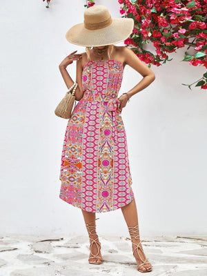 Summer Is Here Tie Belt Strapless Midi Dress - MXSTUDIO.COM